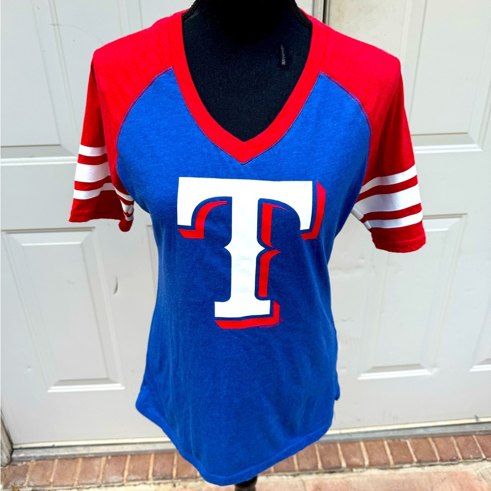 Carl Banks, Texas Rangers, V-neck, Short Sleeve Shirt, Size Small